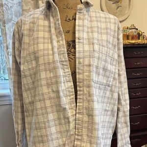 Madewell Cream Plaid Button-Up Shirt with Brown and Gray Lines